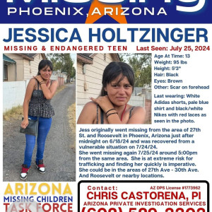 Missing: Jessica Holtzinger-13 year old Female from Phoenix, Arizona, USA-2